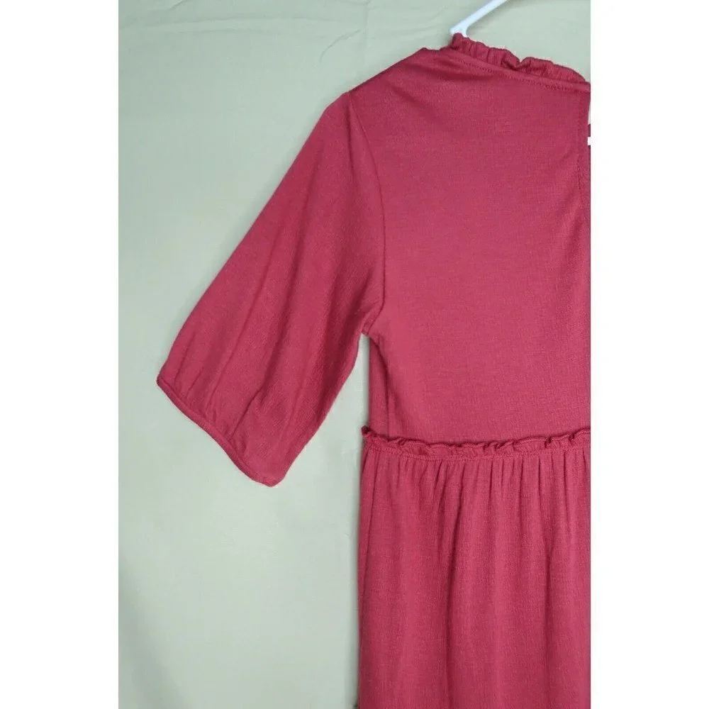 Knox Rose Tiered Dress Ruffle Crinkle Short Sleeve Knee Length Red Women's XS